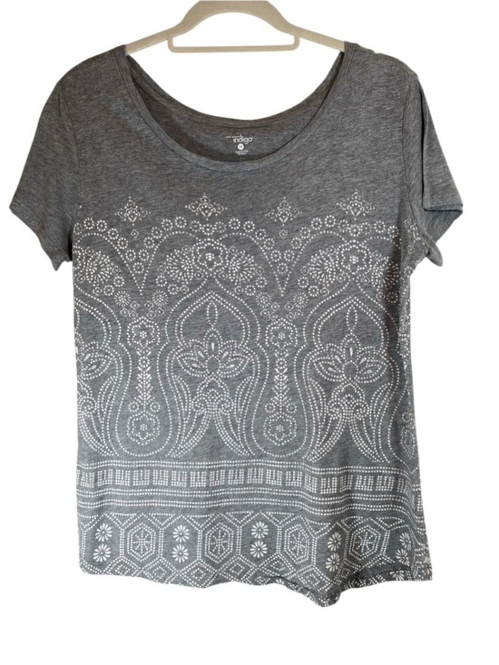 INDIGO by Great Northwest Boho Gray Tee Mandala Paisley Print M